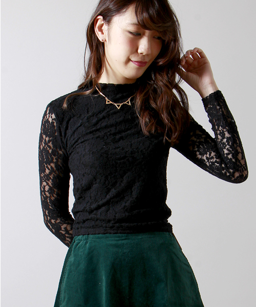 WEGO（ウィゴー）の「WEGO/起毛レースハイネックロングTシャツ（Tシャツ/カットソー・レディース・オフホワイト/ブラック/ネイビー・FREE）」の3枚目の写真