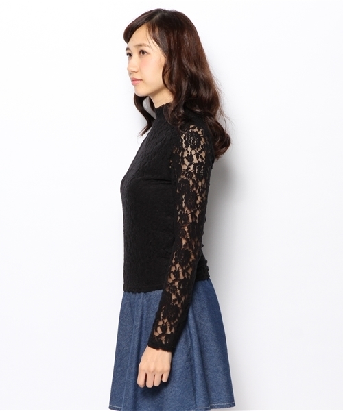 WEGO（ウィゴー）の「WEGO/起毛レースハイネックロングTシャツ（Tシャツ/カットソー・レディース・オフホワイト/ブラック/ネイビー・FREE）」の9枚目の写真