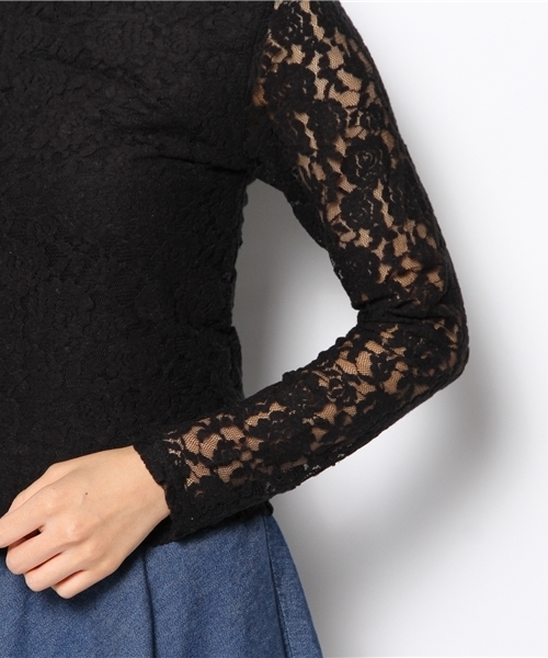 WEGO（ウィゴー）の「WEGO/起毛レースハイネックロングTシャツ（Tシャツ/カットソー・レディース・オフホワイト/ブラック/ネイビー・FREE）」の6枚目の写真