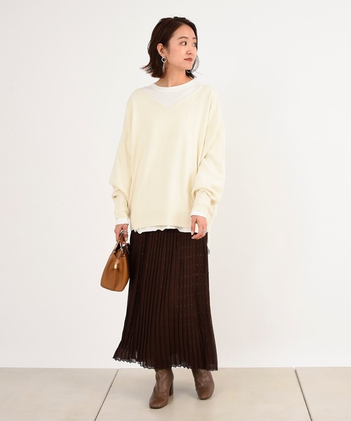 DouDou（ドゥドゥ）の「ラメドットプリーツスカート（スカート・レディース・ブラウン/オフホワイト・FREE）」の9枚目の写真