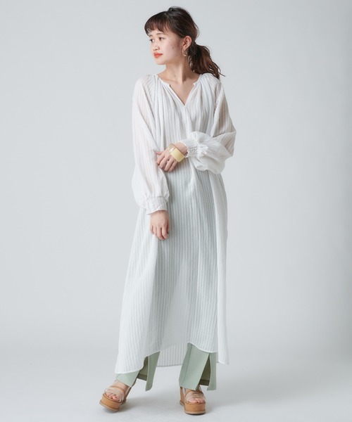 mystic（ミスティック）の「シアーストライプバックシャンワンピース（ワンピース・レディース・ホワイト/ネイビー/グリーン・FREE）」の2枚目の写真