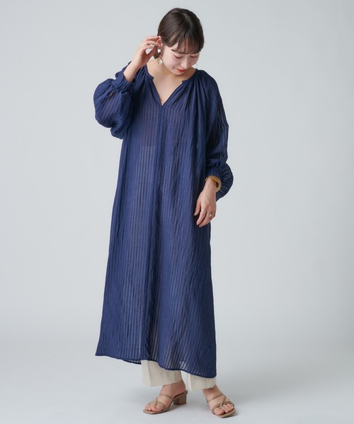 mystic（ミスティック）の「シアーストライプバックシャンワンピース（ワンピース・レディース・ホワイト/ネイビー/グリーン・FREE）」の4枚目の写真