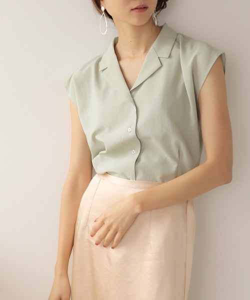 Bab（バブ）の「【WEB限定】フレンチスリーブオープンカラーブラウス（シャツ/ブラウス・レディース・ブラック/オフホワイト/ライトグリーン・38）」の3枚目の写真