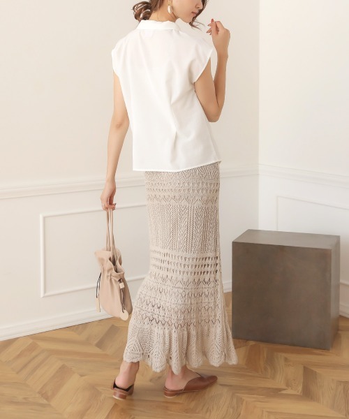 Bab（バブ）の「【WEB限定】フレンチスリーブオープンカラーブラウス（シャツ/ブラウス・レディース・ブラック/オフホワイト/ライトグリーン・38）」の8枚目の写真