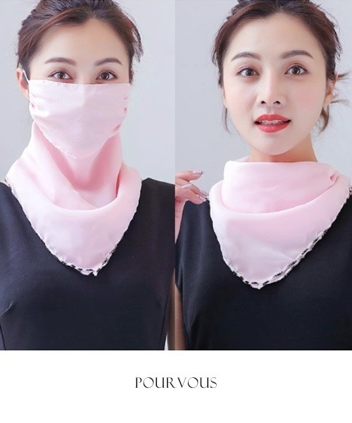 PourVous（プールヴー）の「UVカバーストール シフォン 生地の選べる9柄ストール/花柄 マスクスカーフとしても使えます（マスク・レディース・ホワイト/ブラック/パープル/ネイビー/ピンク/オレンジ/ブルー/ラベンダー/ライトピンク・FREE）」の11枚目の写真