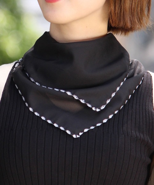 PourVous（プールヴー）の「UVカバーストール シフォン 生地の選べる9柄ストール/花柄 マスクスカーフとしても使えます（マスク・レディース・ホワイト/ブラック/パープル/ネイビー/ピンク/オレンジ/ブルー/ラベンダー/ライトピンク・FREE）」の21枚目の写真