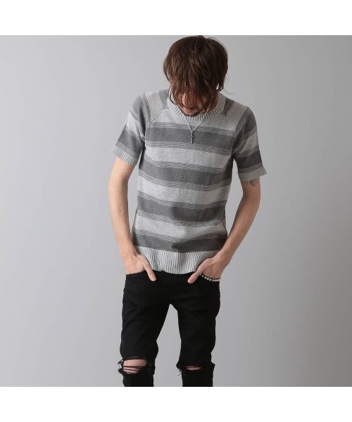 NO ID.(ノーアイディ)の「【NO ID.】C Knit Border Crew Neck Pullover / Cニット ボーダー クルーネック プルオーバー(ニット/セーター・メンズ・グリーン/ネイビー/グレー/ブラック・2/1)」の3枚目の写真