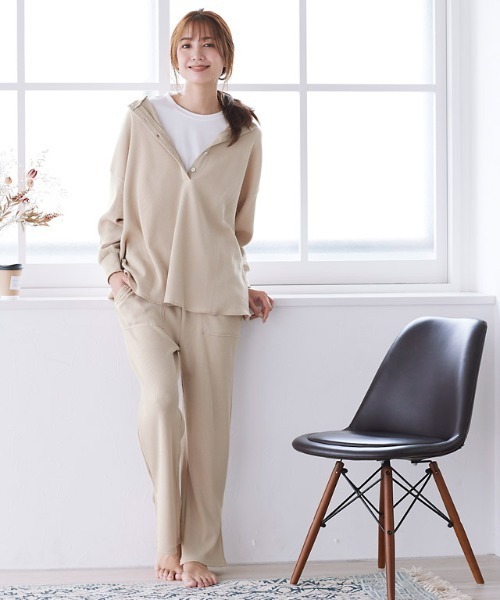 ヒスクローネ　パジャマ　ルームウェア　ホワイト Lace Ladies パジャマ ルームウェア フロントボタン パイピング