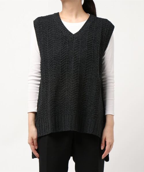 rps（アールピーエス）の「柄編みＶネックニットベスト（ベスト・レディース・チャコールグレー/モカ/ベージュ系その他・M）」の7枚目の写真