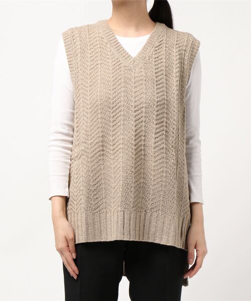 rps（アールピーエス）の「柄編みＶネックニットベスト（ベスト・レディース・チャコールグレー/モカ/ベージュ系その他・M）」の5枚目の写真