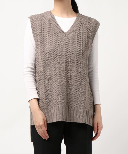 rps（アールピーエス）の「柄編みＶネックニットベスト（ベスト・レディース・チャコールグレー/モカ/ベージュ系その他・M）」の10枚目の写真