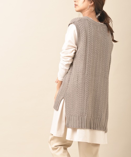 rps（アールピーエス）の「柄編みＶネックニットベスト（ベスト・レディース・チャコールグレー/モカ/ベージュ系その他・M）」の14枚目の写真
