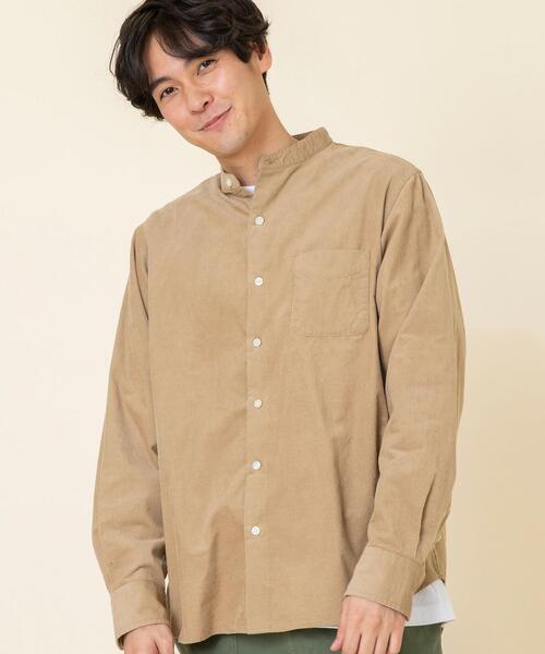 coen（コーエン）の「テキサスコットンコーデュロイバンドカラーシャツ（シャツ/ブラウス・メンズ・オリーブ/ベージュ/ネイビー・LARGE/MEDIUM/SMALL/X-LARGE）」の4枚目の写真