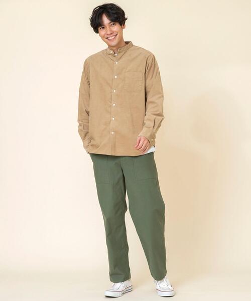 coen（コーエン）の「テキサスコットンコーデュロイバンドカラーシャツ（シャツ/ブラウス・メンズ・オリーブ/ベージュ/ネイビー・LARGE/MEDIUM/SMALL/X-LARGE）」の5枚目の写真