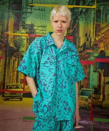 AlexanderLeeChang アレキサンダーリーチャン / NYANCAMO SHIRTS ニャンカモ オープンカラー半袖アロハシャツ セットアップ / AC022101