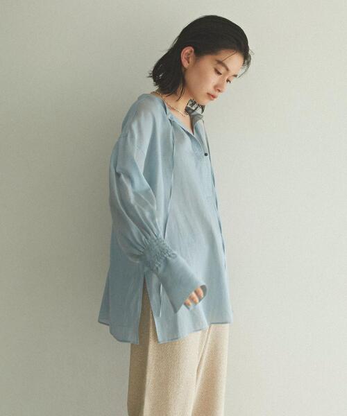 ＜ EMMEL REFINES（エメル リファインズ） ＞EM シアーストライプ 袖ボリューム 2WAY シャツ