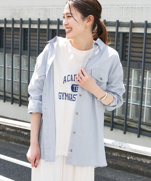 CIAOPANIC TYPY（チャオパニックティピー）の「【OSORO】コットンリネンBIGサファリシャツ（シャツ/ブラウス・レディース・チャコールグレー/スカイブルー/ベージュ/ブラウン/アイボリー/グリーン系その他/バイオレット・ONE SIZE）」の6枚目の写真