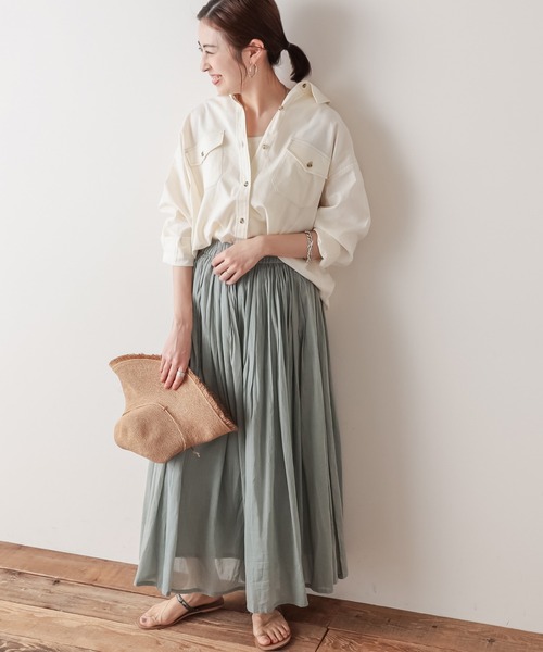 CIAOPANIC TYPY（チャオパニックティピー）の「【OSORO】コットンリネンBIGサファリシャツ（シャツ/ブラウス・レディース・チャコールグレー/スカイブルー/ベージュ/ブラウン/アイボリー/グリーン系その他/バイオレット・ONE SIZE）」の9枚目の写真