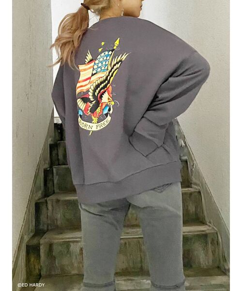 Ed Hardy(エドハーディー)の「GYDA×Edhardy スウェットプルオーバー(スウェット・レディース・オフホワイト/チャコールグレー/ピンク・FREE)」の3枚目の写真