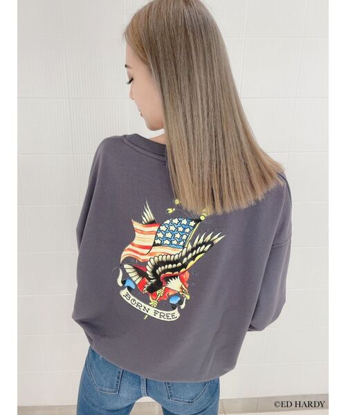 Ed Hardy(エドハーディー)の「GYDA×Edhardy スウェットプルオーバー(スウェット・レディース・オフホワイト/チャコールグレー/ピンク・FREE)」の7枚目の写真
