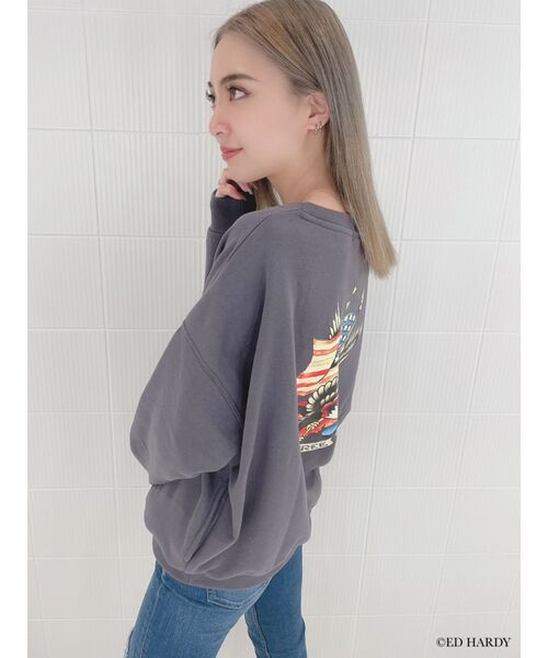 Ed Hardy(エドハーディー)の「GYDA×Edhardy スウェットプルオーバー(スウェット・レディース・オフホワイト/チャコールグレー/ピンク・FREE)」の9枚目の写真