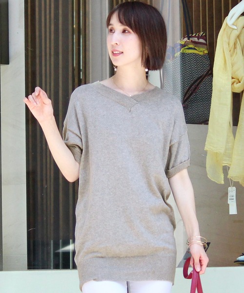 コットンVネックドルマンニット（ニット/セーター）｜ElegChic（エレグシック）