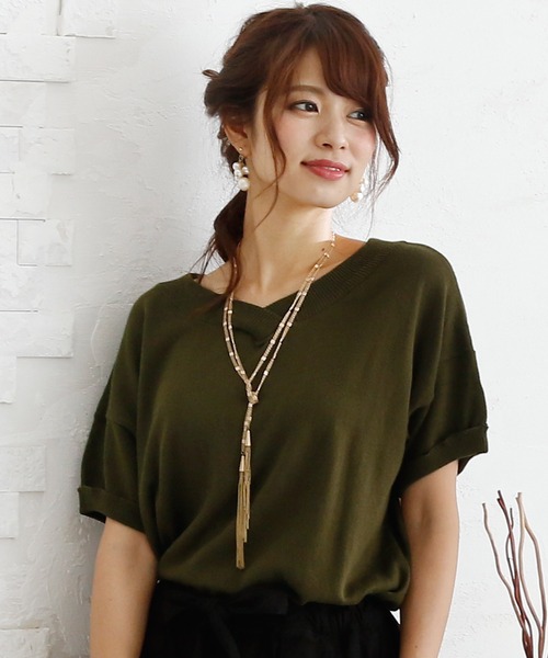 ElegChic(エレグシック)の「コットンVネックドルマンニット(ニット/セーター・レディース・ブラック/カーキ/ネイビー/オフホワイト/グレイッシュベージュ/グレー/ライトグレー・M/4L/XL)」の6枚目の写真