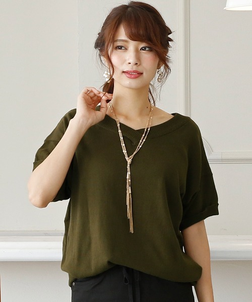 ElegChic(エレグシック)の「コットンVネックドルマンニット(ニット/セーター・レディース・ブラック/カーキ/ネイビー/オフホワイト/グレイッシュベージュ/グレー/ライトグレー・M/4L/XL)」の20枚目の写真