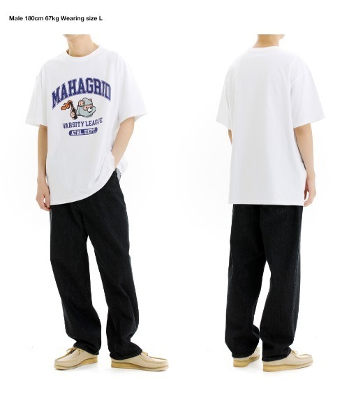 MAHAGRID（マハグリッド）の「『mahagrid/マハグリッド』COBY VARSITY TEE/コビーカレッジ 半袖Tシャツ（Tシャツ/カットソー・メンズ・ホワイト/ブラック/ネイビー/ブルー・L/M）」の5枚目の写真
