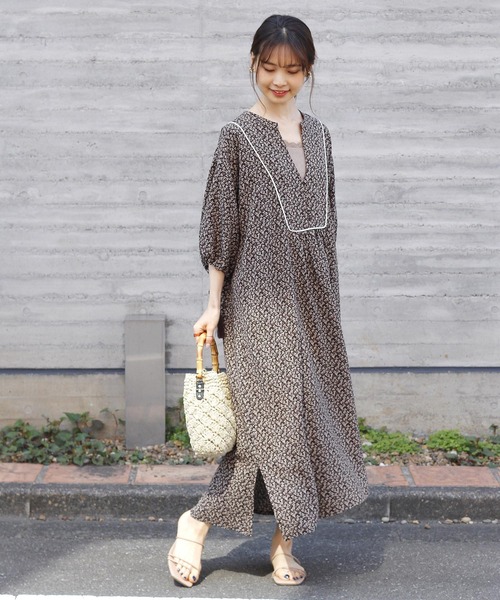 カラーパイピングフラワーワンピース ワンピース Crisp クリスプ のファッション ワンピース セール