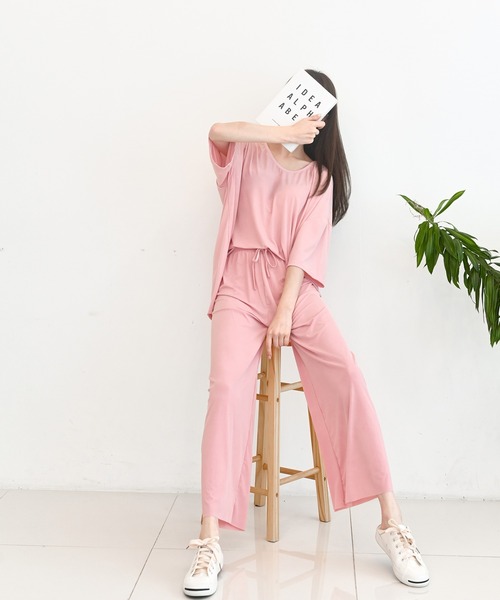 me+em select（ミームセレクト）の「【上下2点セット】さらさらビッグルームウェアSET（ルームウェア/パジャマ・レディース・イエロー/ブラック/ピンク/カーキ/ベージュ/アイボリー・FREE）」の6枚目の写真