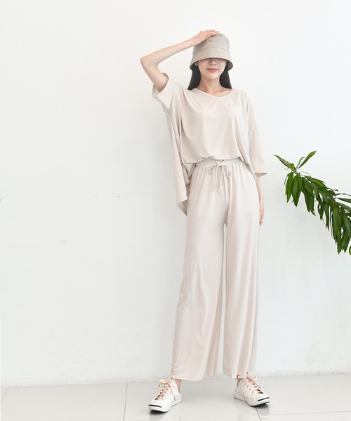 me+em select（ミームセレクト）の「【上下2点セット】さらさらビッグルームウェアSET（ルームウェア/パジャマ・レディース・イエロー/ブラック/ピンク/カーキ/ベージュ/アイボリー・FREE）」の2枚目の写真