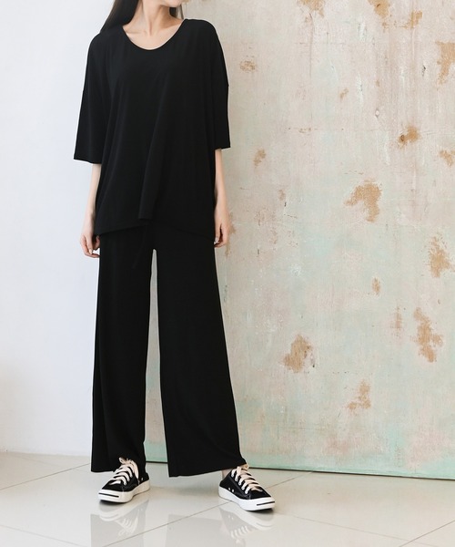 me+em select（ミームセレクト）の「【上下2点セット】さらさらビッグルームウェアSET（ルームウェア/パジャマ・レディース・イエロー/ブラック/ピンク/カーキ/ベージュ/アイボリー・FREE）」の3枚目の写真