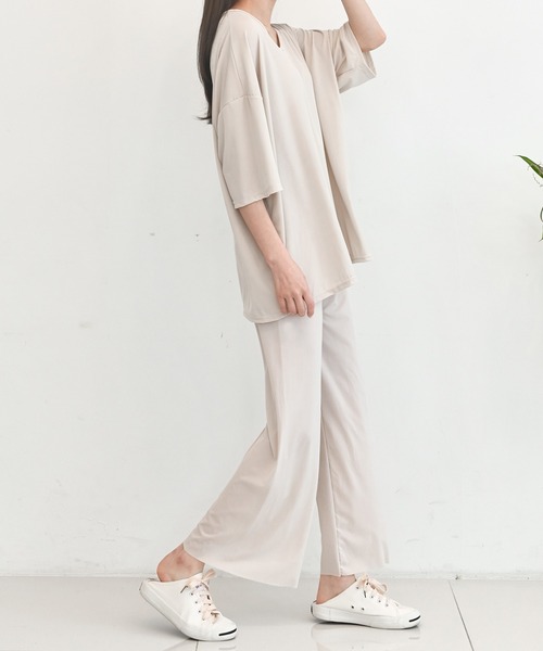 me+em select（ミームセレクト）の「【上下2点セット】さらさらビッグルームウェアSET（ルームウェア/パジャマ・レディース・イエロー/ブラック/ピンク/カーキ/ベージュ/アイボリー・FREE）」の10枚目の写真