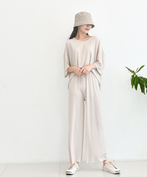 me+em select（ミームセレクト）の「【上下2点セット】さらさらビッグルームウェアSET（ルームウェア/パジャマ・レディース・イエロー/ブラック/ピンク/カーキ/ベージュ/アイボリー・FREE）」の14枚目の写真