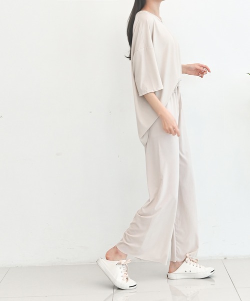 me+em select（ミームセレクト）の「【上下2点セット】さらさらビッグルームウェアSET（ルームウェア/パジャマ・レディース・イエロー/ブラック/ピンク/カーキ/ベージュ/アイボリー・FREE）」の17枚目の写真