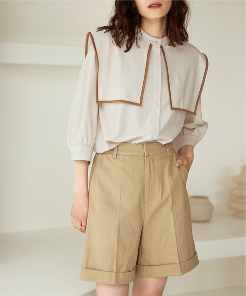 titivate（ティティベイト）の「ﾊﾟｲﾋﾟﾝｸﾞｽｸｴｱｶﾗｰｼｬﾂ（シャツ/ブラウス・レディース・ホワイト/ブラック/グレイッシュベージュ・M）」の3枚目の写真