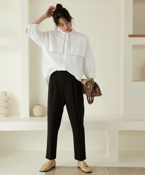 titivate（ティティベイト）の「ﾊﾟｲﾋﾟﾝｸﾞｽｸｴｱｶﾗｰｼｬﾂ（シャツ/ブラウス・レディース・ホワイト/ブラック/グレイッシュベージュ・M）」の7枚目の写真