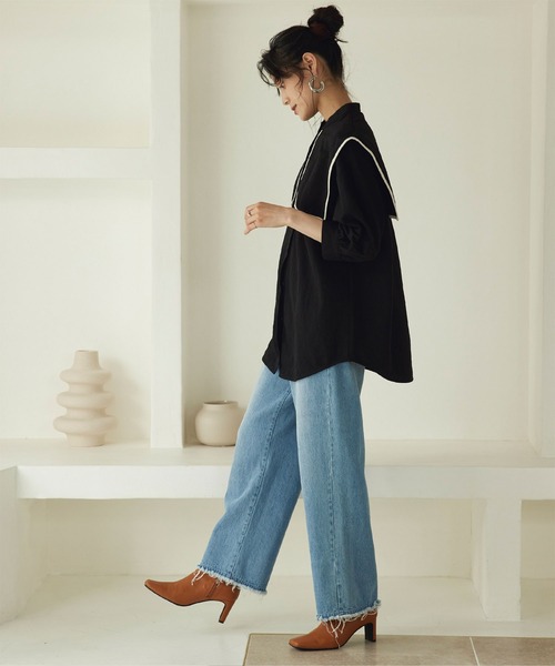 titivate（ティティベイト）の「ﾊﾟｲﾋﾟﾝｸﾞｽｸｴｱｶﾗｰｼｬﾂ（シャツ/ブラウス・レディース・ホワイト/ブラック/グレイッシュベージュ・M）」の10枚目の写真