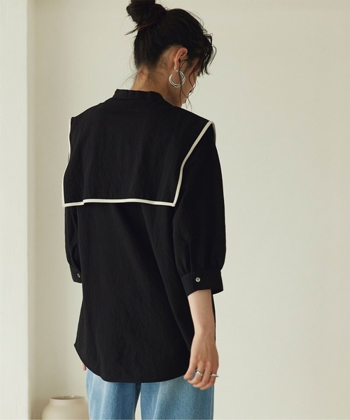 titivate（ティティベイト）の「ﾊﾟｲﾋﾟﾝｸﾞｽｸｴｱｶﾗｰｼｬﾂ（シャツ/ブラウス・レディース・ホワイト/ブラック/グレイッシュベージュ・M）」の11枚目の写真