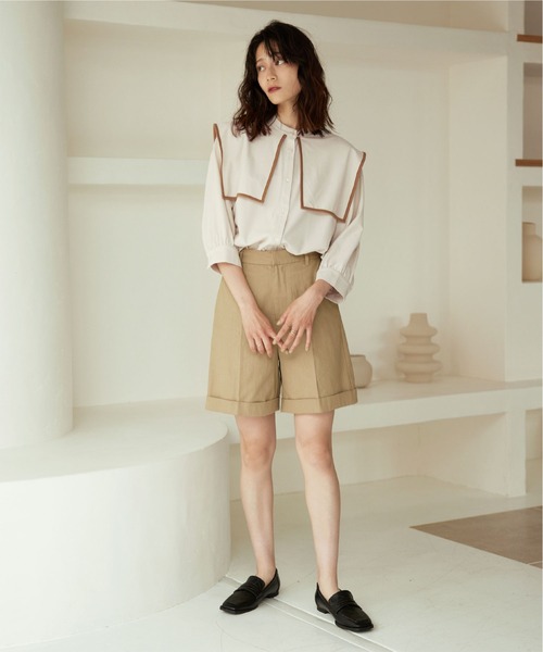 titivate（ティティベイト）の「ﾊﾟｲﾋﾟﾝｸﾞｽｸｴｱｶﾗｰｼｬﾂ（シャツ/ブラウス・レディース・ホワイト/ブラック/グレイッシュベージュ・M）」の12枚目の写真