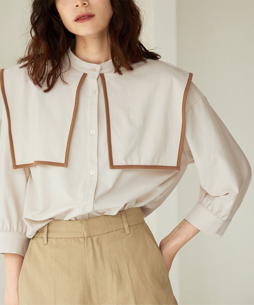 titivate（ティティベイト）の「ﾊﾟｲﾋﾟﾝｸﾞｽｸｴｱｶﾗｰｼｬﾂ（シャツ/ブラウス・レディース・ホワイト/ブラック/グレイッシュベージュ・M）」の13枚目の写真