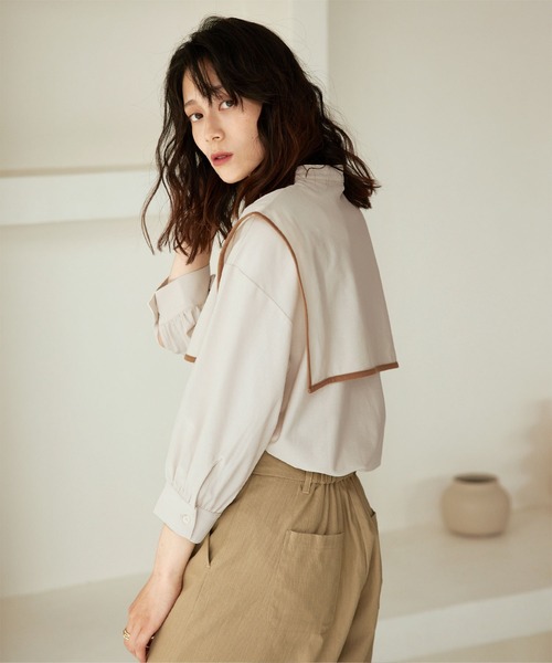 titivate（ティティベイト）の「ﾊﾟｲﾋﾟﾝｸﾞｽｸｴｱｶﾗｰｼｬﾂ（シャツ/ブラウス・レディース・ホワイト/ブラック/グレイッシュベージュ・M）」の14枚目の写真