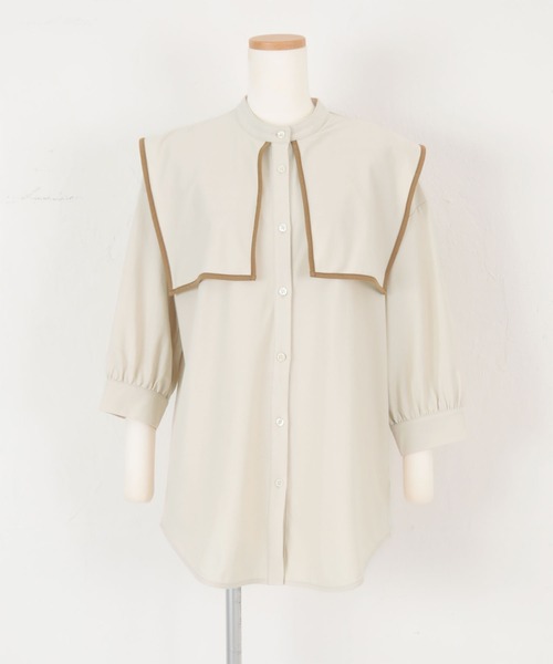 titivate（ティティベイト）の「ﾊﾟｲﾋﾟﾝｸﾞｽｸｴｱｶﾗｰｼｬﾂ（シャツ/ブラウス・レディース・ホワイト/ブラック/グレイッシュベージュ・M）」の16枚目の写真