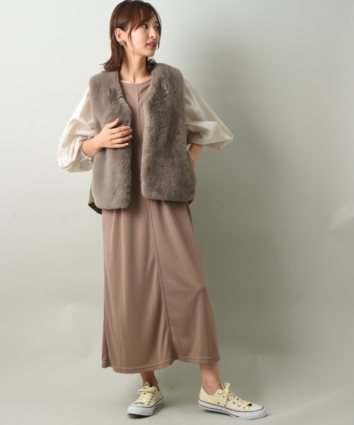 INTERPLANET（インタープラネット）の「【ＷＥＢ限定】ポンチウィングショルダーワンピース（ワンピース・レディース・ブラック系その他/ブラック/モカ・FREE）」の6枚目の写真