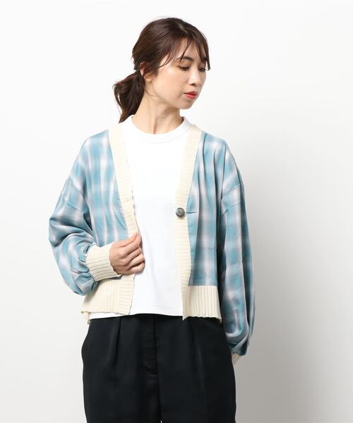 179/WG(イチナナキュウダブルジー)の「チェックシャツリメイクカーディガン(カーディガン/ボレロ・レディース・オレンジ/ベージュ/ブルー・FREE)」の6枚目の写真