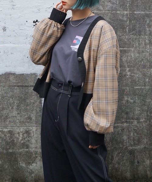 179/WG(イチナナキュウダブルジー)の「チェックシャツリメイクカーディガン(カーディガン/ボレロ・レディース・オレンジ/ベージュ/ブルー・FREE)」の2枚目の写真