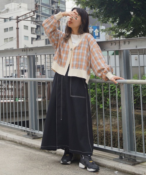 179/WG(イチナナキュウダブルジー)の「チェックシャツリメイクカーディガン(カーディガン/ボレロ・レディース・オレンジ/ベージュ/ブルー・FREE)」の16枚目の写真