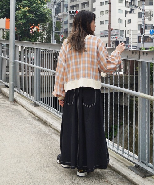 179/WG(イチナナキュウダブルジー)の「チェックシャツリメイクカーディガン(カーディガン/ボレロ・レディース・オレンジ/ベージュ/ブルー・FREE)」の17枚目の写真