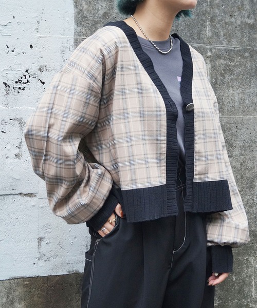 179/WG(イチナナキュウダブルジー)の「チェックシャツリメイクカーディガン(カーディガン/ボレロ・レディース・オレンジ/ベージュ/ブルー・FREE)」の20枚目の写真